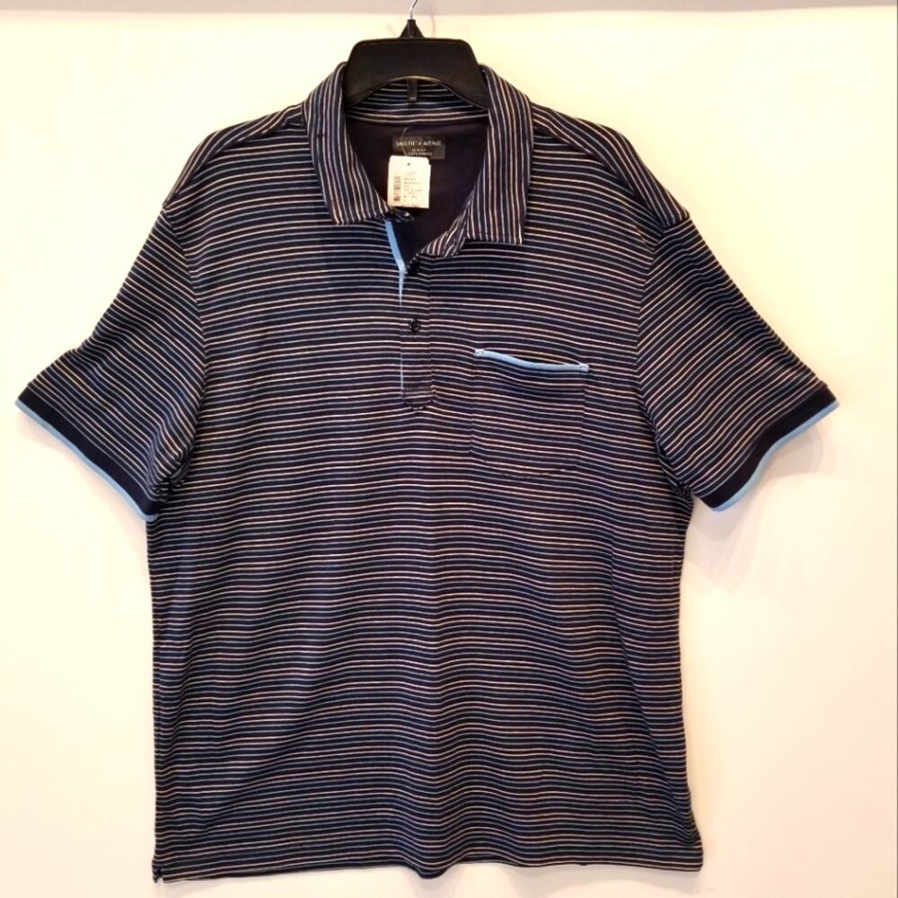 Saks Fifth Ave. New Men's Polo Shirt‎ Short Sleeve Striped Collared Slim Fit XXL